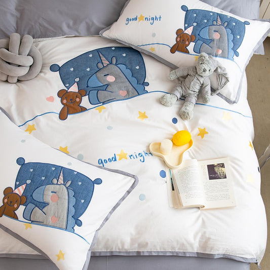 Cartoon Good Night Trojan Bear Cotton Four-Piece Bed Set - Harmony Gallery