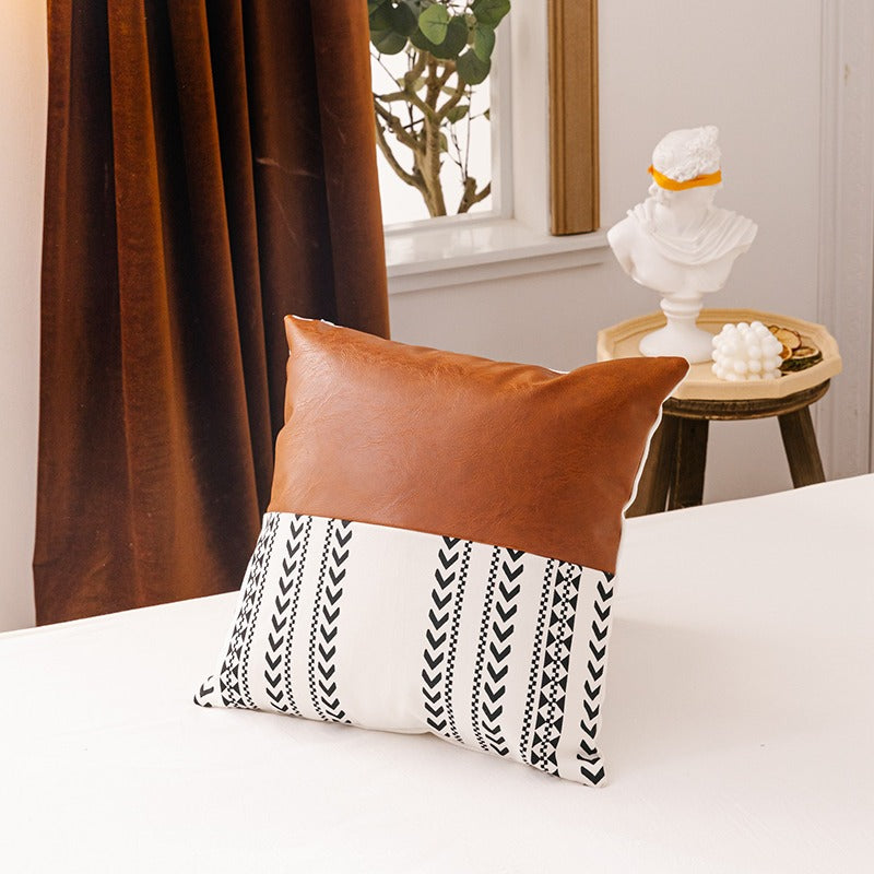 Nordic Leather Canvas Stitching Printing Sofa Cushion - Harmony Gallery