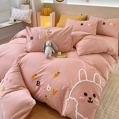 Cute Bear Cartoon Washed Cotton Four-Piece Bed Set - Harmony Gallery