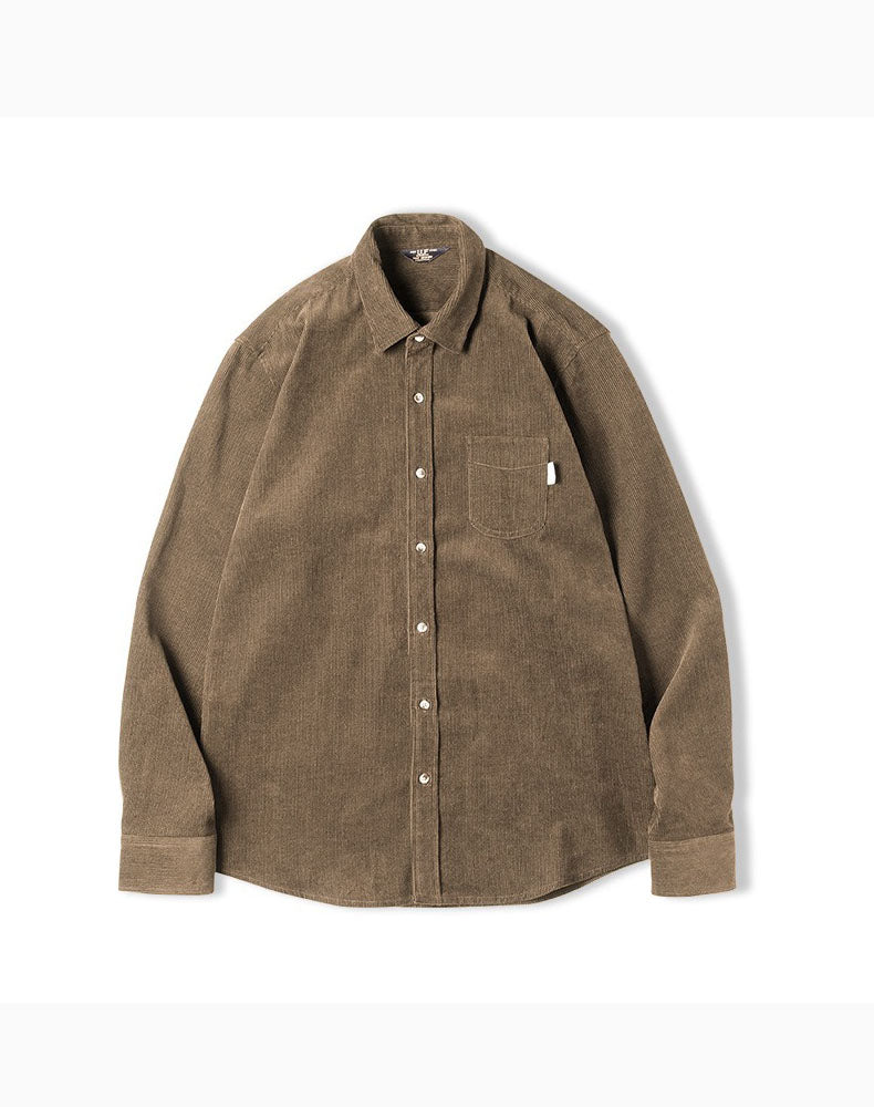 Retro American Casual Corduroy Fold-Over Men's Shirt - Harmony Gallery