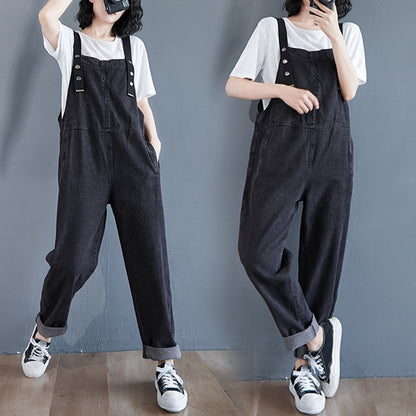 Oblique Pockets Grind Casual Harem Cross-Belt Women's Overall - Harmony Gallery
