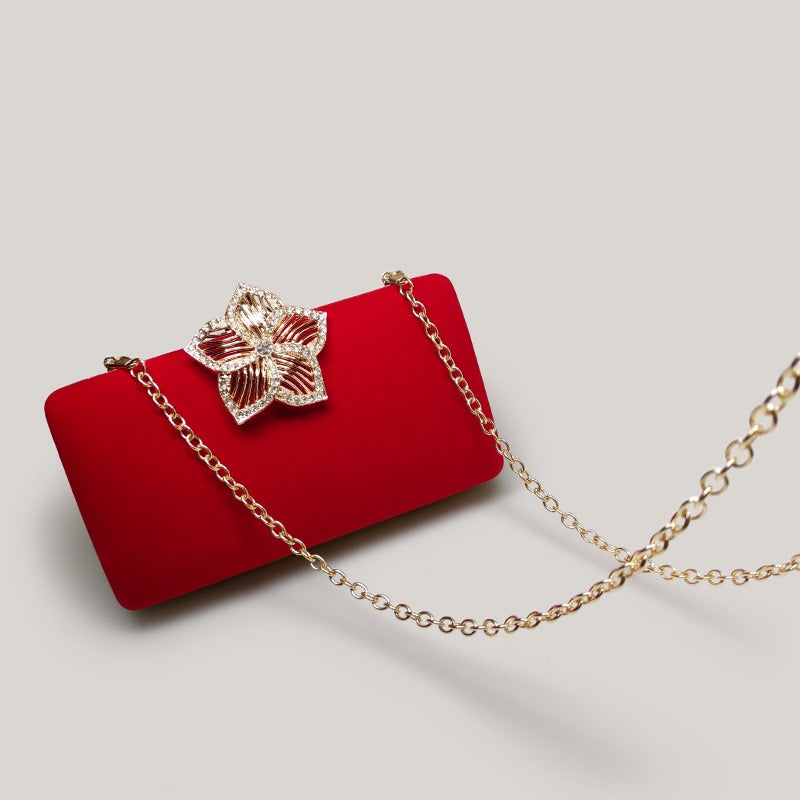 Bridal Evening Diamond Red Velvet Square Hand Bag - Harmony Gallery