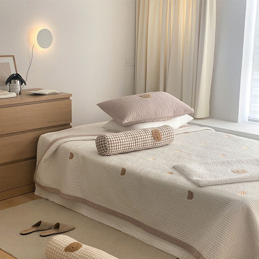 Bear Embroidered Cotton Three-Piece Air Conditioning Bed Cover - Harmony Gallery