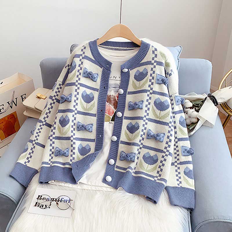 Soft Gentle Bowknot College Style Knitted Women's Cardigan - Harmony Gallery