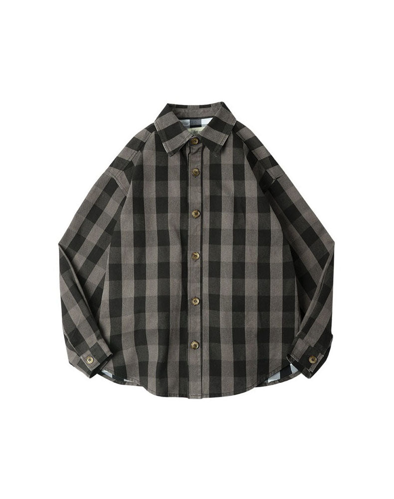 American Retro Profile Heavy Plaid Autumn Men's Shirt - Harmony Gallery