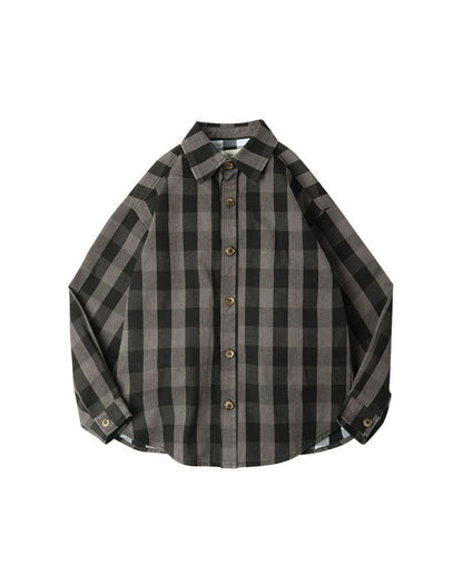 American Retro Profile Heavy Plaid Autumn Men's Shirt - Harmony Gallery