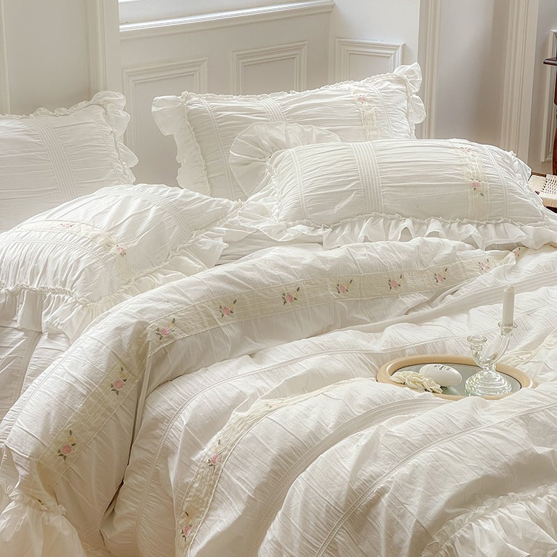 French Romantic Fairy White Washed Cotton Five-Piece  Bed Set - Harmony Gallery