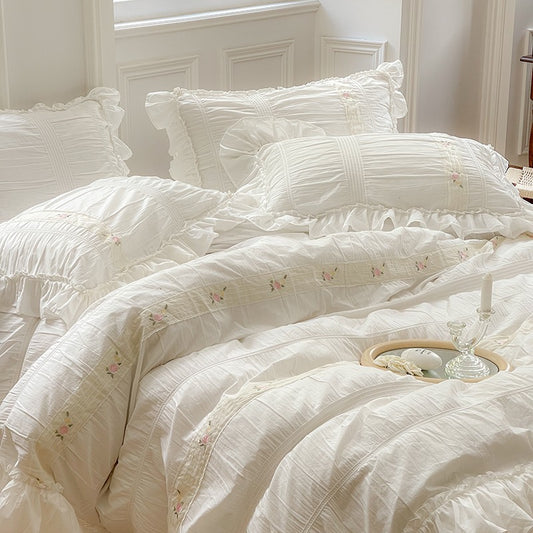 French Romantic Fairy White Washed Cotton Five-Piece  Bed Set - Harmony Gallery