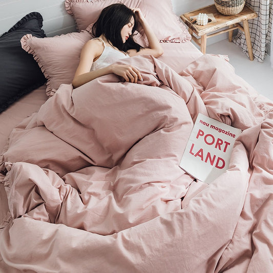 Pure Washed Cotton Fold-Edge Four-Piece Bed Set - Harmony Gallery
