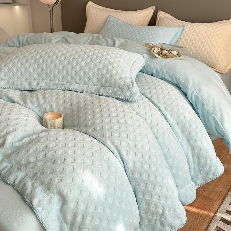 Waffle Velvet Four-Piece Flannel Winter Thickened Bed Set - Harmony Gallery