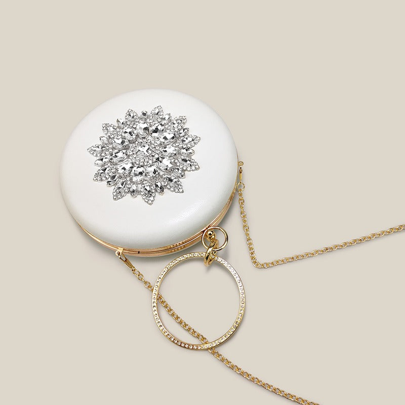Trendy Rhinestone Round Diamond White Clutch Bag - Harmony Gallery