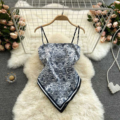 American Printing Apron Halter Knotted Camisole Women's Top - Harmony Gallery