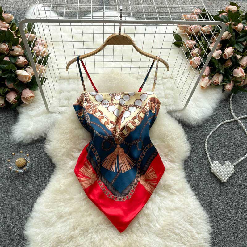 American Printing Apron Halter Knotted Camisole Women's Top - Harmony Gallery