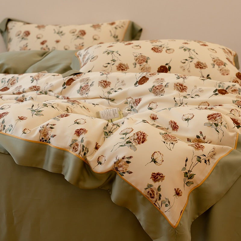 Light Luxury French Rose Four-Piece Silk Bed Set - Harmony Gallery