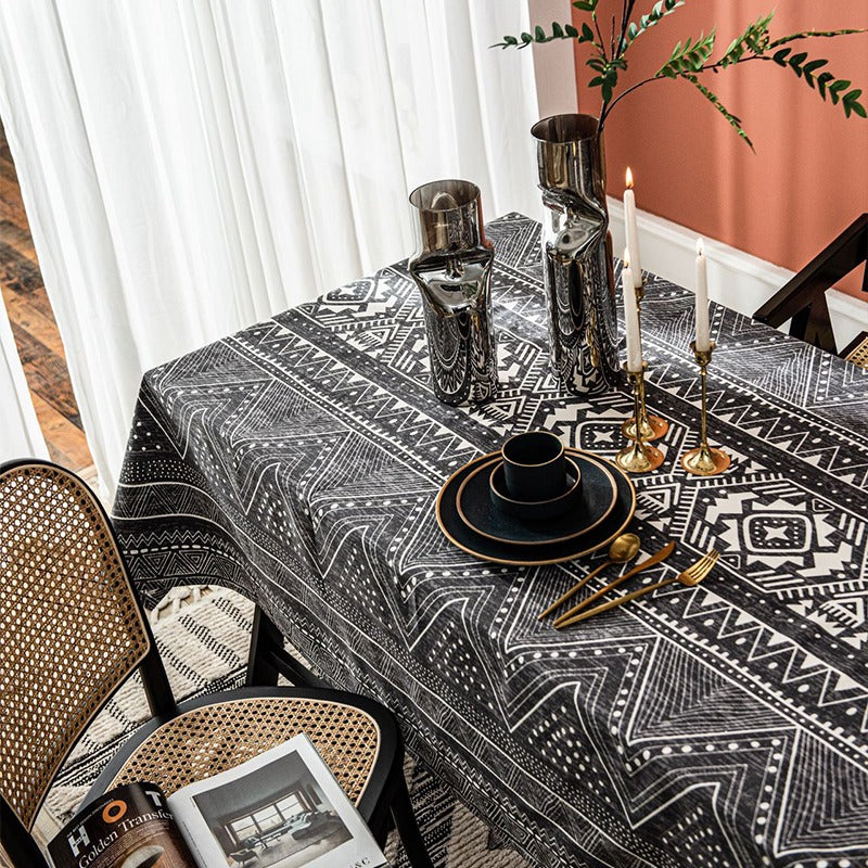 Retro Ethnic Cotton Black Living Room Coffee Tablecloths - Harmony Gallery
