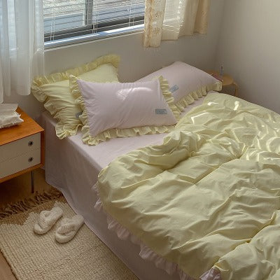 Cream Contrast Color Washed Cotton Four-Piece Bed Set - Harmony Gallery