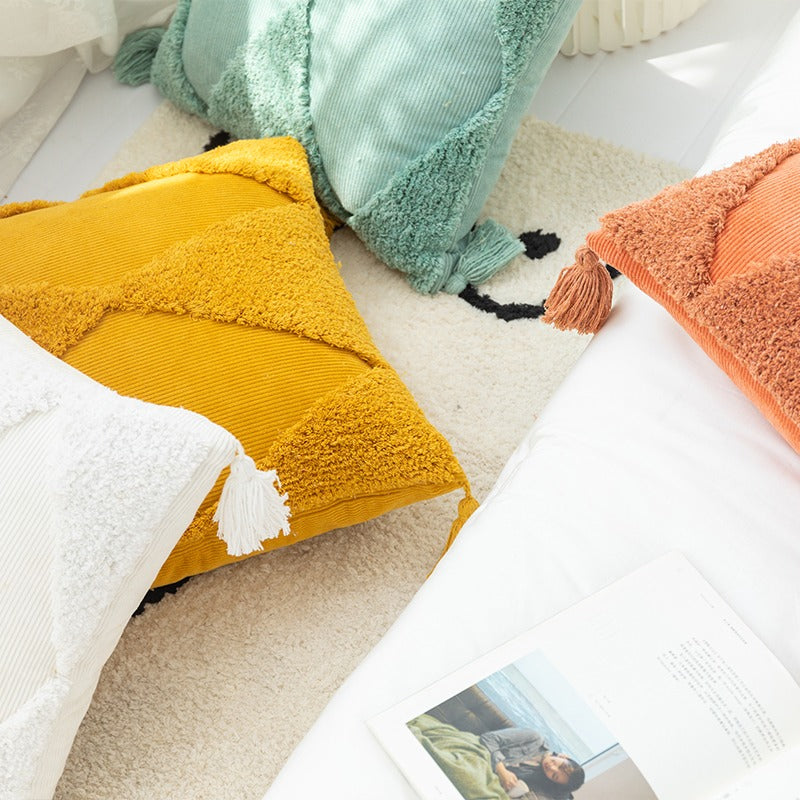 Moroccan Cotton Hand Tufted Tassel Decorative Sofa Cushion - Harmony Gallery