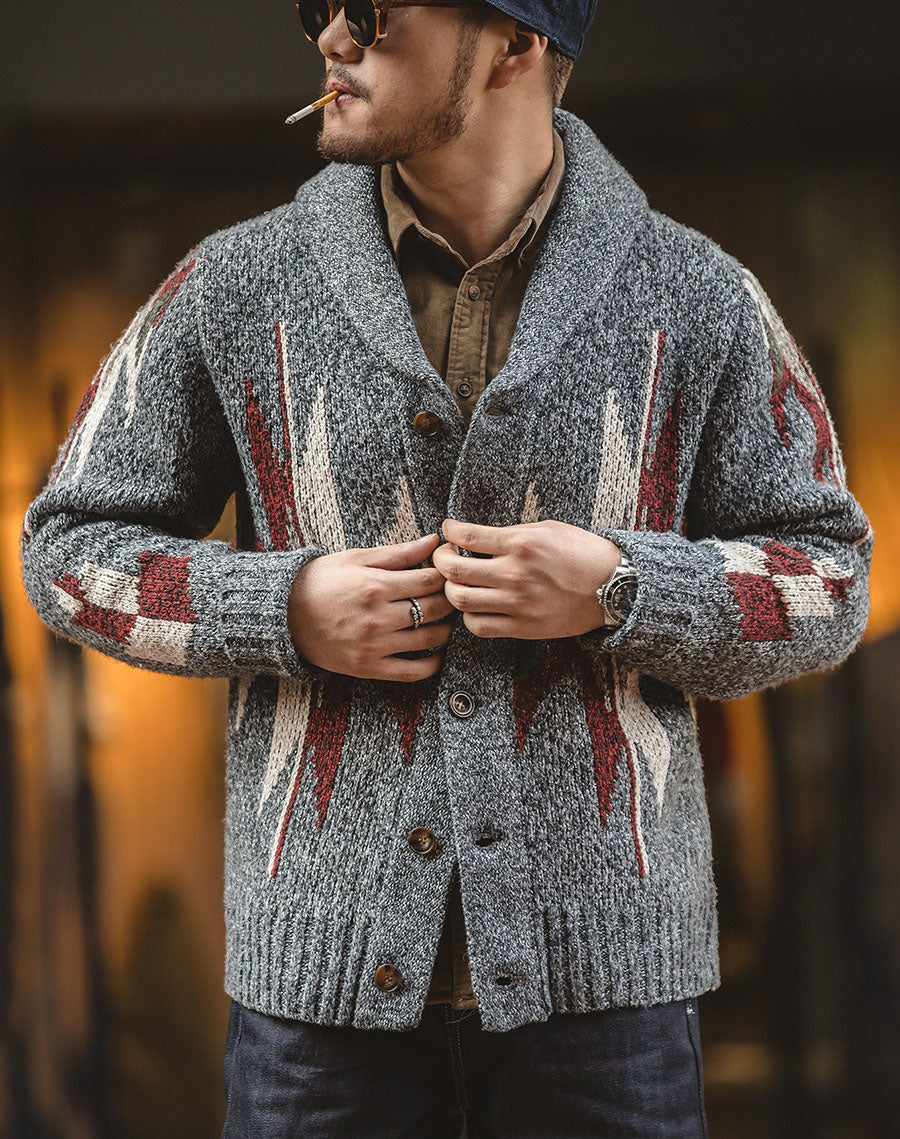 American Retro Indian Cardigan Knitted Men's Jacket - Harmony Gallery