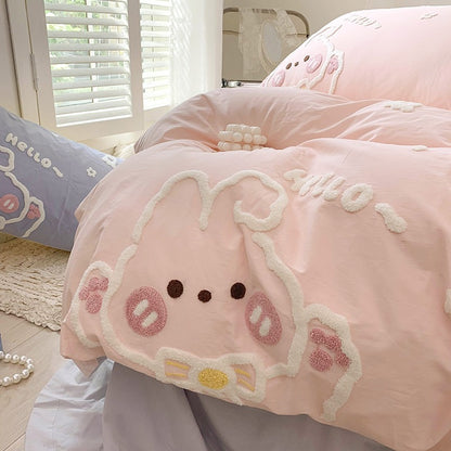 Cute Bunny Cotton Washed Cotton Four-Piece Cartoon Bed Set - Harmony Gallery