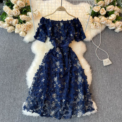 Light Luxury Retro Embroidery Petal High End Women's Dress - Harmony Gallery