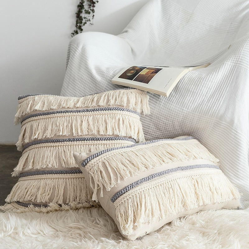 Handmade Nordic Cotton & Linen Tassel Indian Sofa Cushion - Harmony Gallery