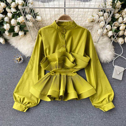 All-Match Niche Pleated Ruffled Waist Women's Top - Harmony Gallery