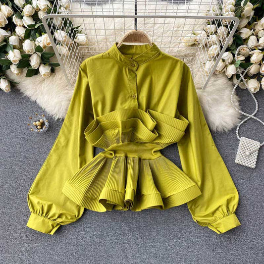 All-Match Niche Pleated Ruffled Waist Women's Top - Harmony Gallery
