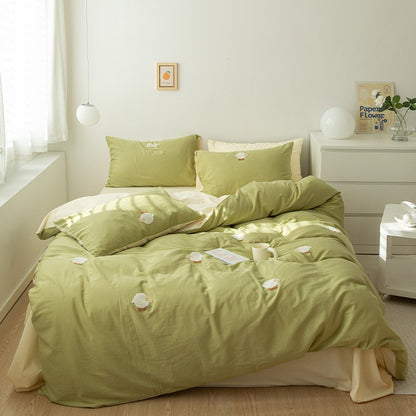 Cute Cartoon Green Sheep Washed Cotton Four-Piece Bed Set - Harmony Gallery