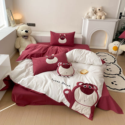 Cotton Disney Bobo Strawberry Bear Four-Piece Cartoon Bed Set - Harmony Gallery