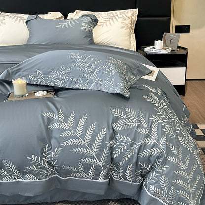 Long-Staple Embroidery Four-Piece Wide-Edged Solid Color Bed Set - Harmony Gallery