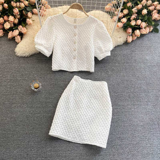 Celebrity Foreign Style Puff Sleeve High Waist Skirt Women's Suit - Harmony Gallery