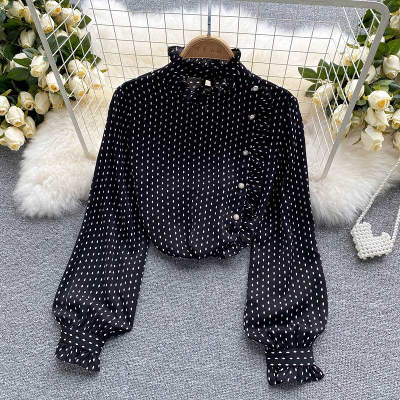 French Retro Dot Sweet Slim Fit Women's Top - Harmony Gallery
