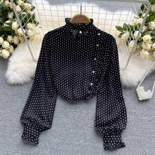 French Retro Dot Sweet Slim Fit Women's Top - Harmony Gallery