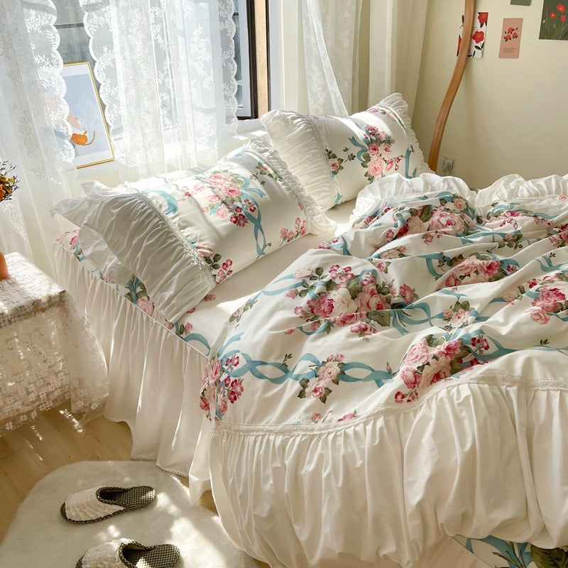 Floral Sweet Princess Pastoral Cotton Four-Piece Bed Set - Harmony Gallery