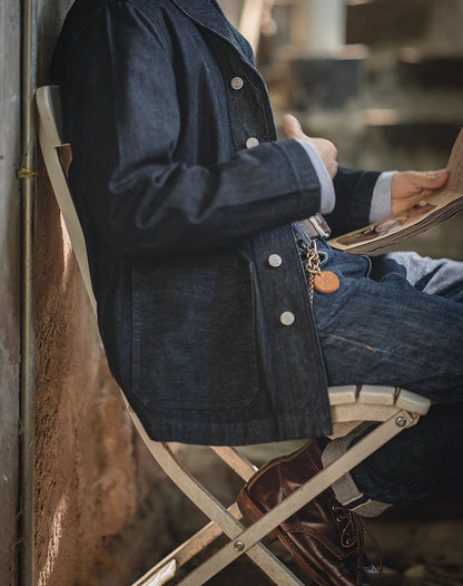 American Suit Washed Denim Hunting Lapel Men's Coat - Harmony Gallery
