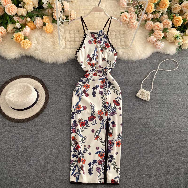 Retro Wavy Edge Fashionable Print Slim Fit Scheming Women's Dress - Harmony Gallery