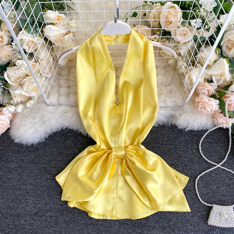 American Strapless Sexy Backless Temperament Satin Women's Top - Harmony Gallery