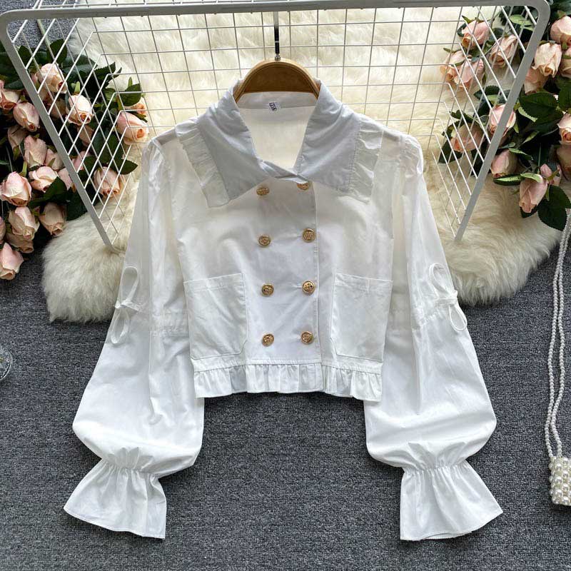 British Style Double-Breasted Flared Western Women's Top - Harmony Gallery