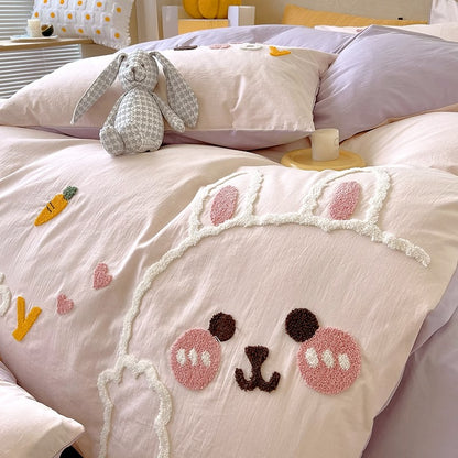 Cute Bear Cartoon Washed Cotton Four-Piece Bed Set - Harmony Gallery