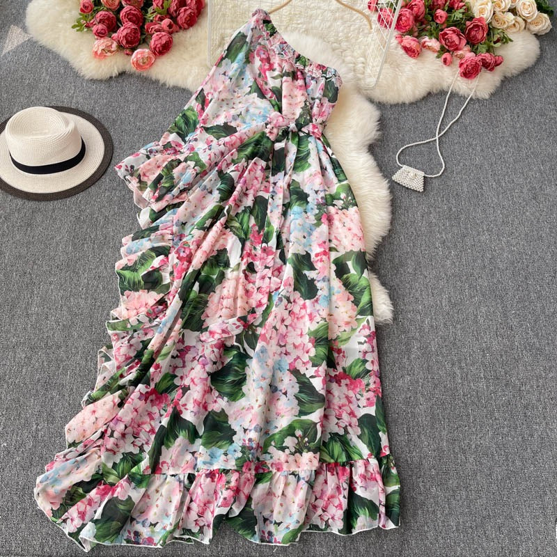 American Chic Floral Scheming Lotus Leaf Women's Dress - Harmony Gallery