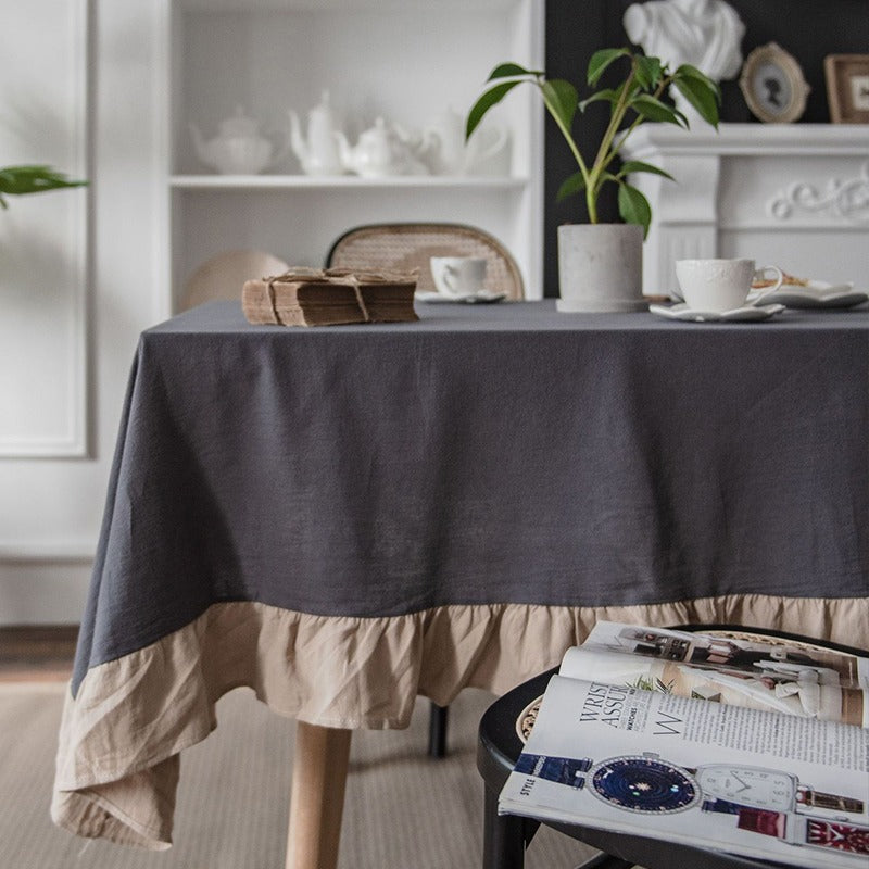French Rectangular Ruffled Linen Living Room Dining Tablecloths - Harmony Gallery