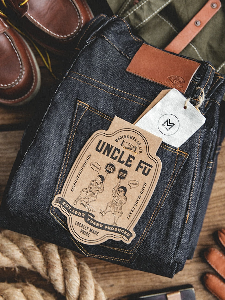 Tooling Retro Casual Pure Denim Straight Heavy Men's Jeans - Harmony Gallery