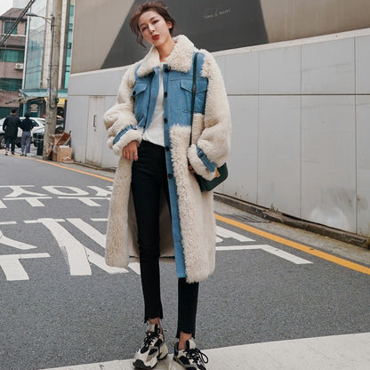 Denim Wool Loose Mid-Length Cotton-Padded Women's Coat - Harmony Gallery