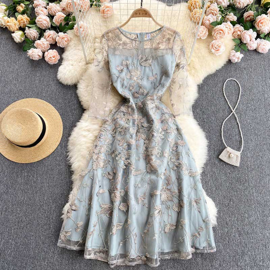 Embroidery Summer Mesh Elegant High End Women's Dress - Harmony Gallery