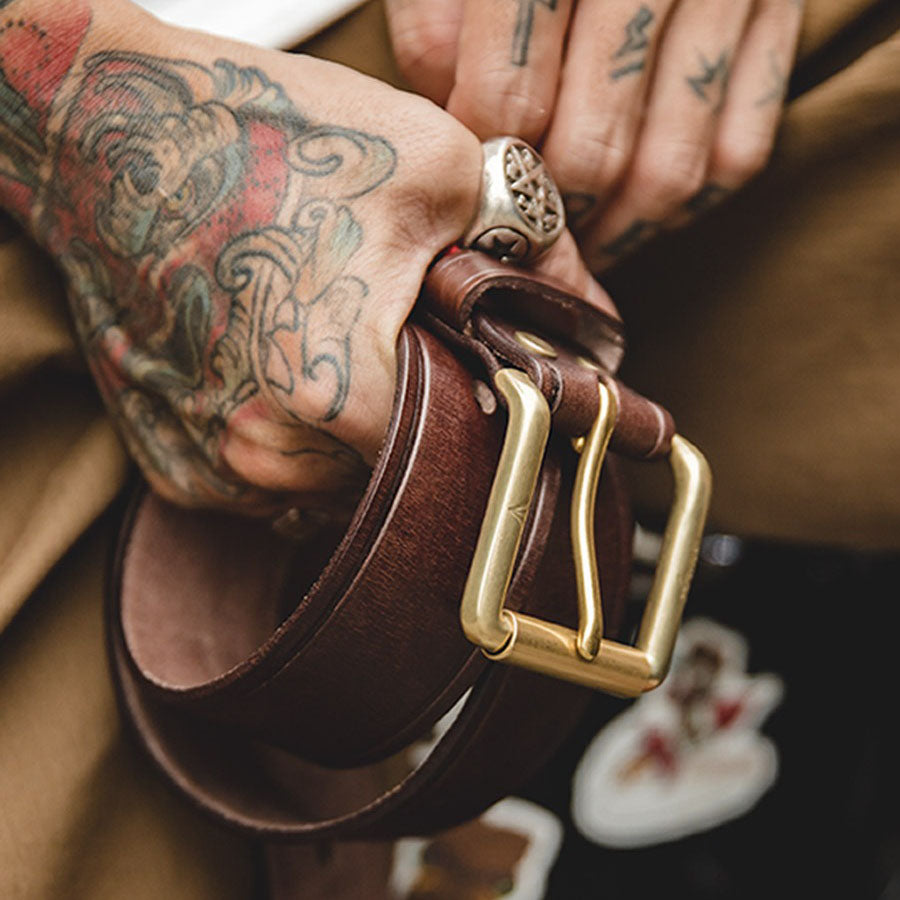 American Tooling Retro Brass Tanned Cowhide Men's Belt - Harmony Gallery