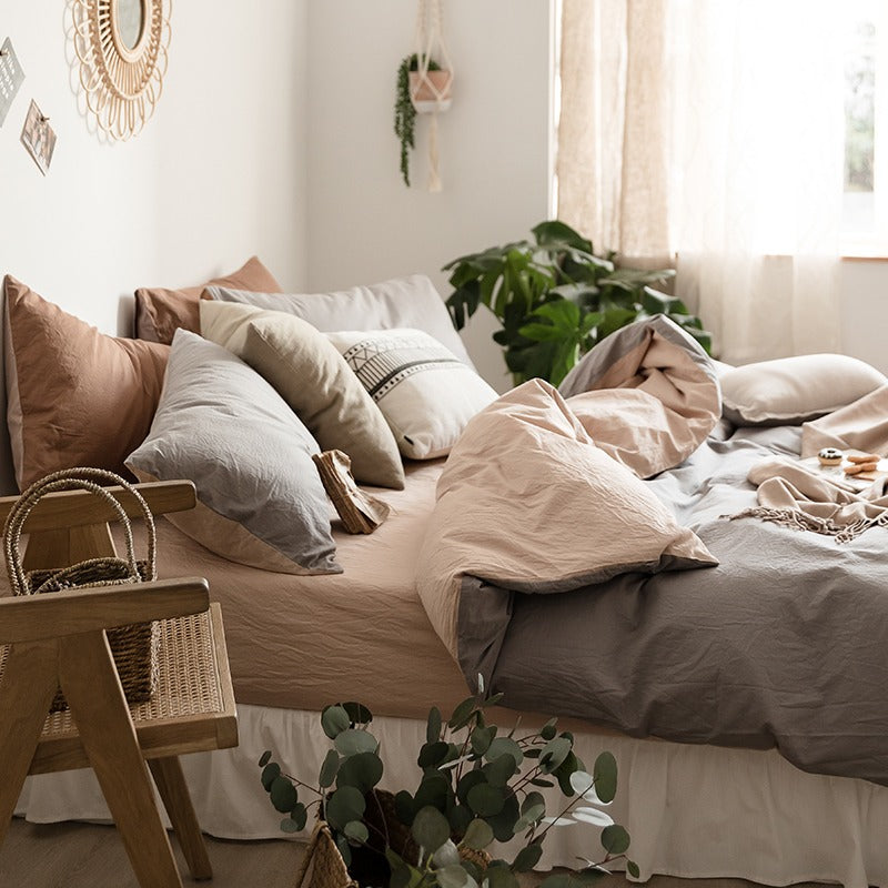 Simple Pure Cotton Nordic Double Color Four-Piece Bed Set - Harmony Gallery