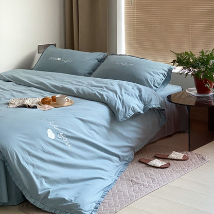 Pure Cotton Edge Simple Solid Color Four-Piece Bed Set - Harmony Gallery