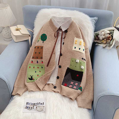 College Style Embroidery Sweet Women's Cardigan - Harmony Gallery