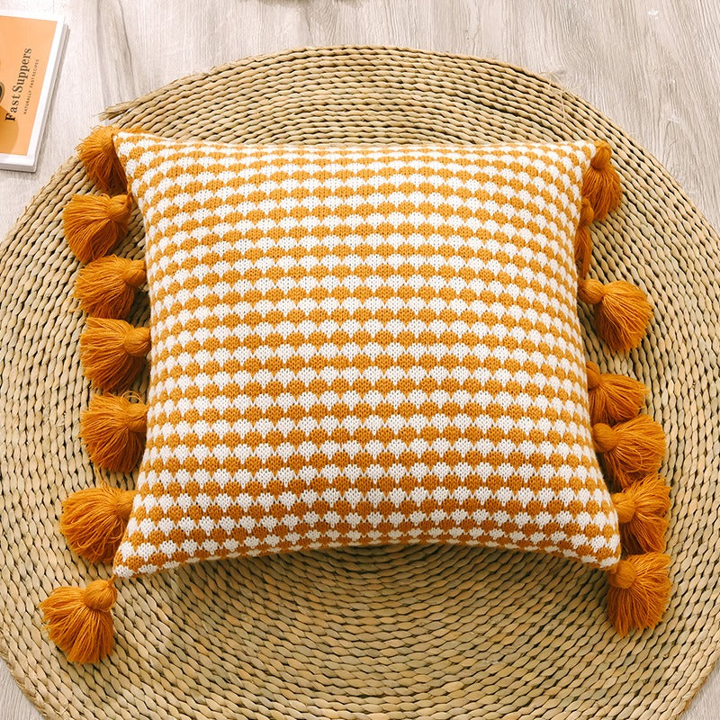 Knitted Yarn-Dyed Tassel Decoration Sofa Cushion - Harmony Gallery