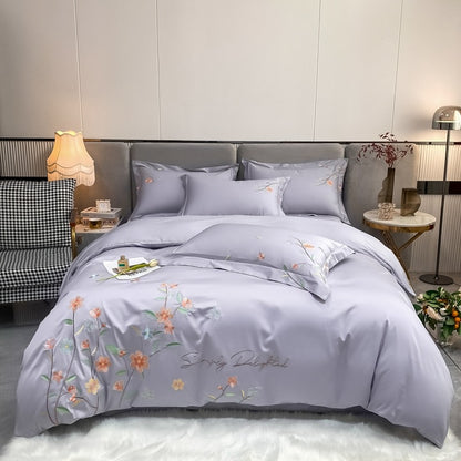Spring & Summer Four-Piece Light Luxury Flower Embroidery Bed Set - Harmony Gallery